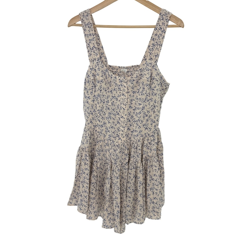 aerie Cream Floral Romper with Blue Print